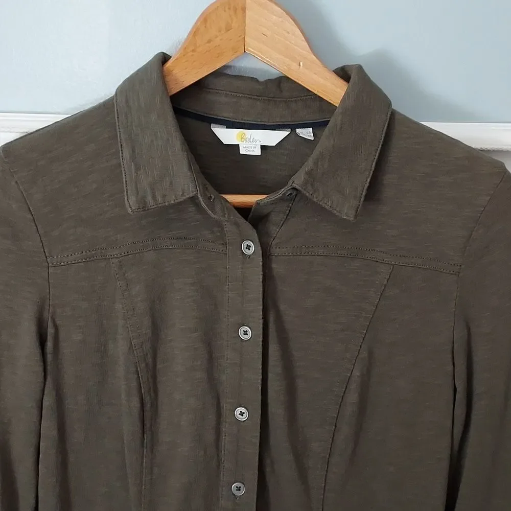 Boden Womens Tara Shirt Dress Olive Green Pockets Cotton Jersey Lagenlook 2R - Picture 2 of 9